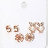 3Pairs - Pearl Playboy bunny star stud earrings - Madeline Love - Flyclothing LLC