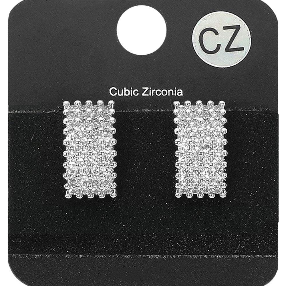 CZ Stone Paved Rectangle Evening Stud Earrings - Madeline Love - Flyclothing LLC
