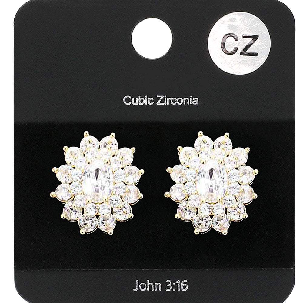 Cubic Zirconia Floral Crystal Stud Evening Earrings - Madeline Love - Flyclothing LLC