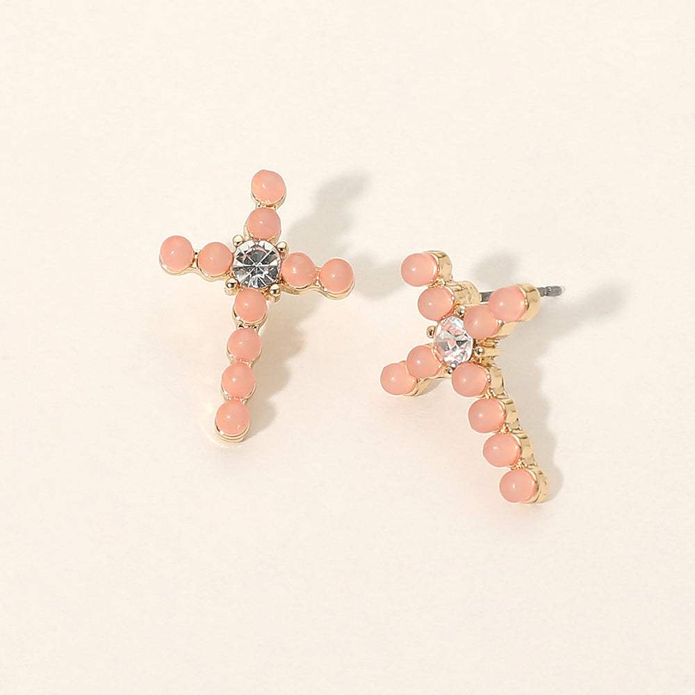 Rhinestone Center Beaded Cross Stud Earrings - Madeline Love - Flyclothing LLC