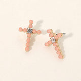 Rhinestone Center Beaded Cross Stud Earrings - Madeline Love - Flyclothing LLC
