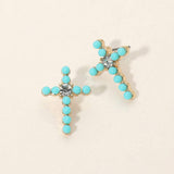 Rhinestone Center Beaded Cross Stud Earrings - Madeline Love - Flyclothing LLC