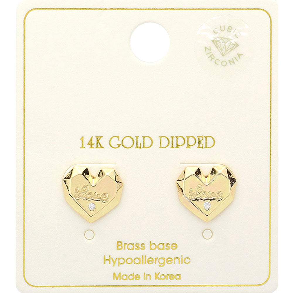 14K Gold Dipped LOVE Message CZ Stone Paved Stud Earrings - Madeline Love - Flyclothing LLC