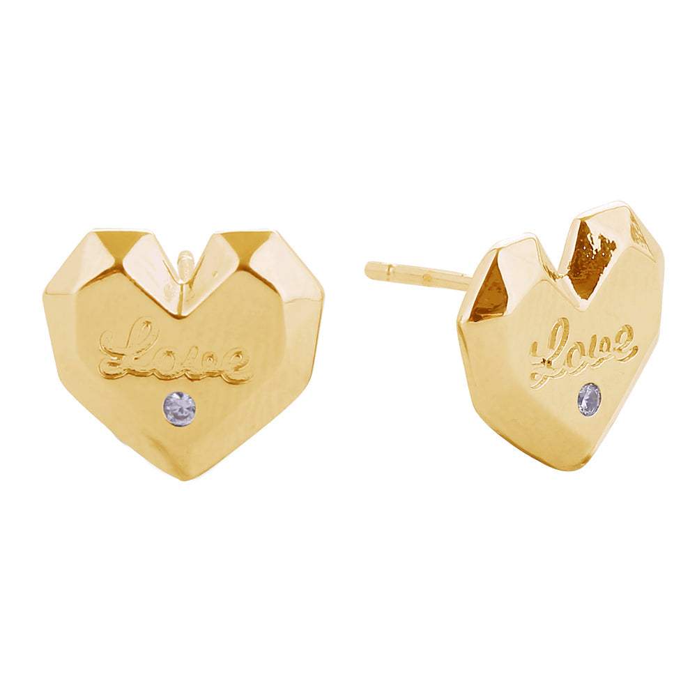 14K Gold Dipped LOVE Message CZ Stone Paved Stud Earrings - Madeline Love - Flyclothing LLC