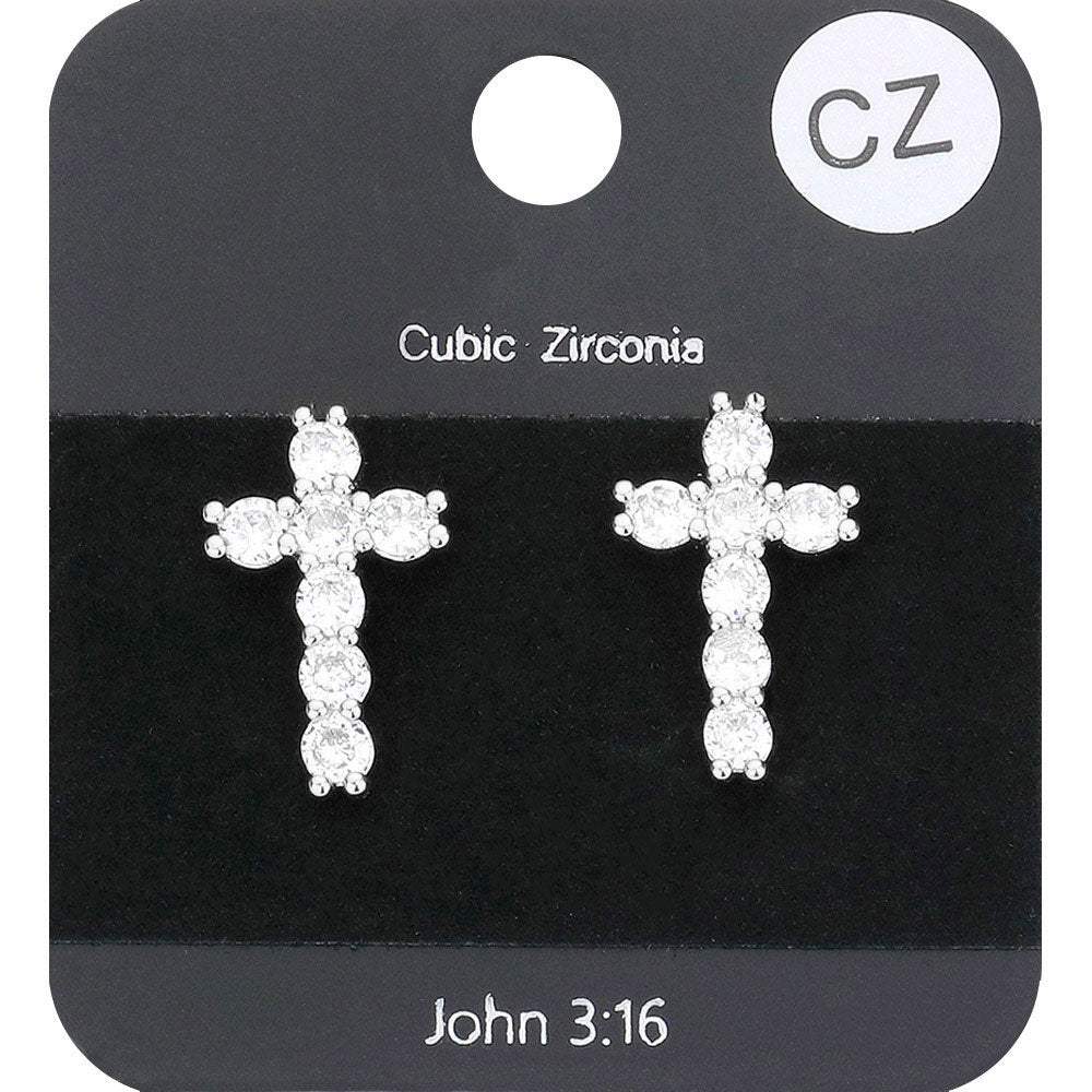 CZ Stone Cross Stud Earrings - Madeline Love - Flyclothing LLC