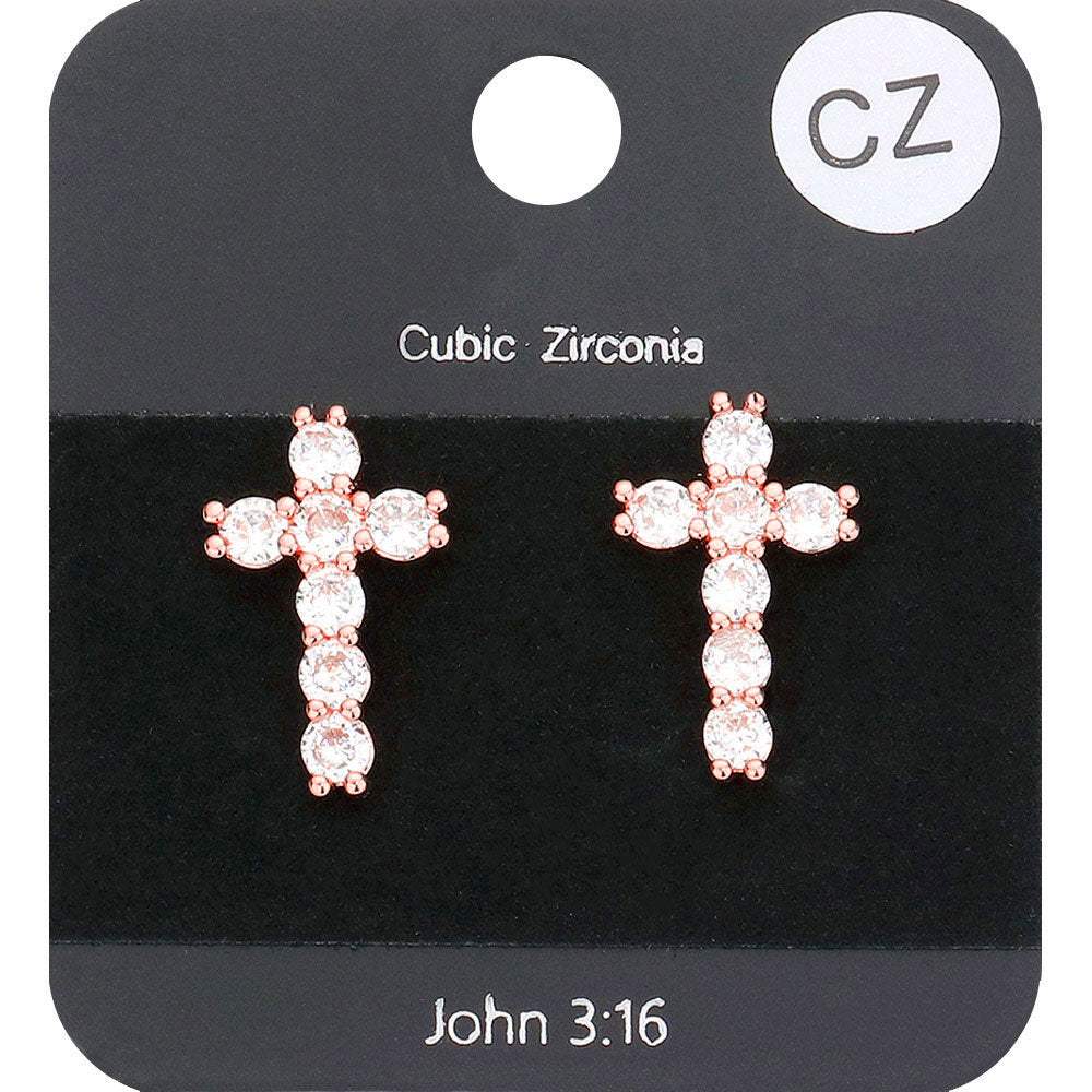 CZ Stone Cross Stud Earrings - Madeline Love - Flyclothing LLC