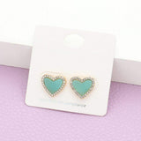 Rhinestone Trimmed Druzy Heart Stud Earrings - Madeline Love - Flyclothing LLC