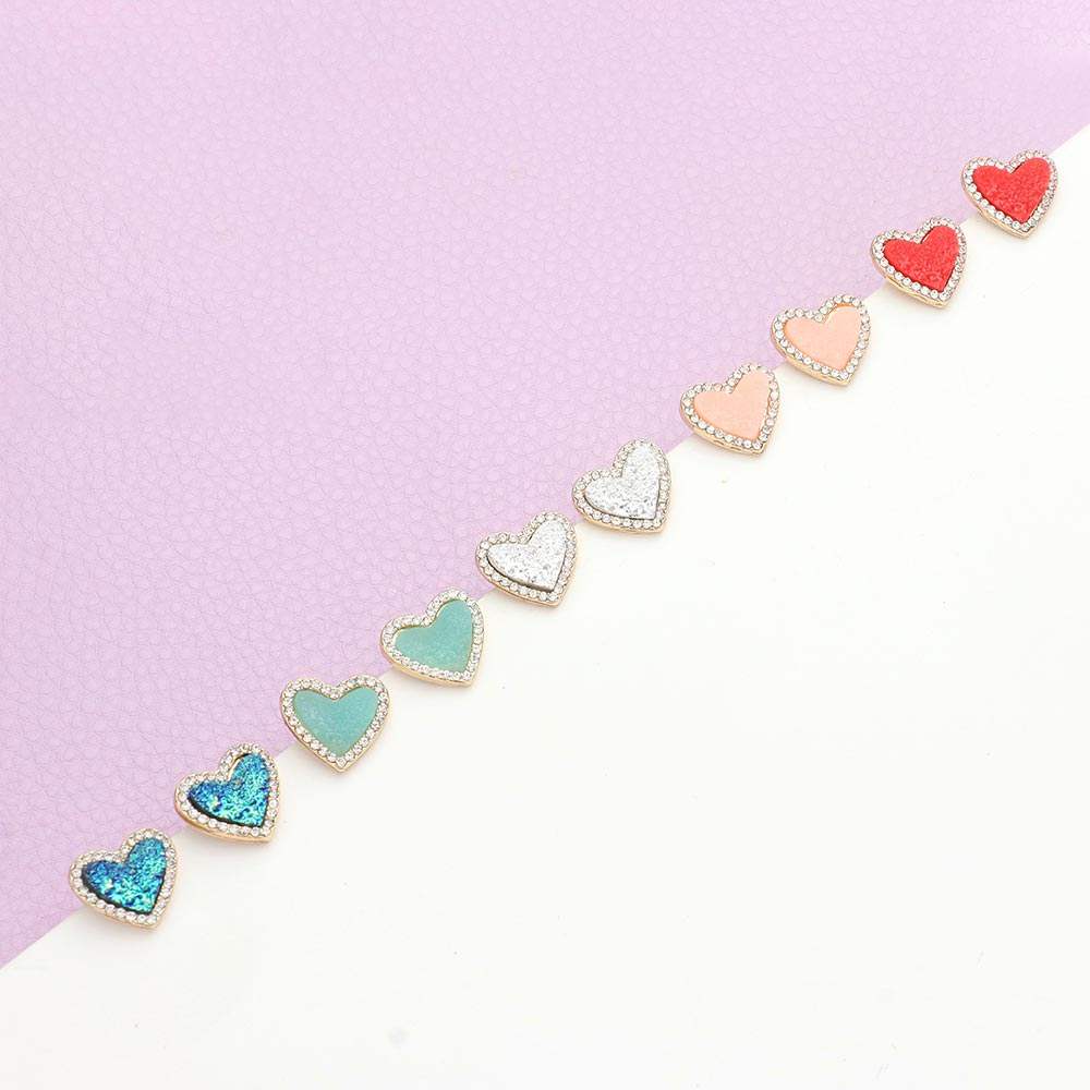 Rhinestone Trimmed Druzy Heart Stud Earrings - Madeline Love - Flyclothing LLC