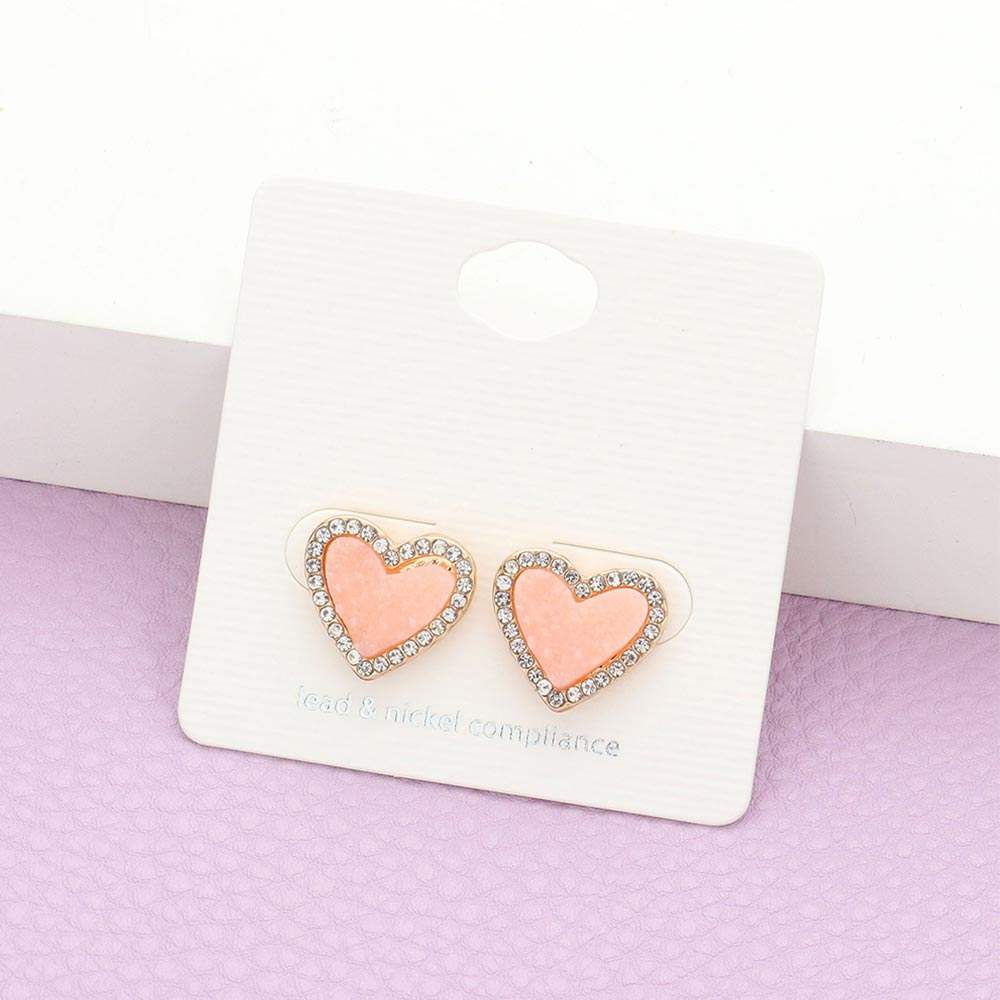 Rhinestone Trimmed Druzy Heart Stud Earrings - Madeline Love - Flyclothing LLC