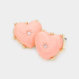 Rhinestone Centered Resin Heart Stud Earrings - Madeline Love - Flyclothing LLC