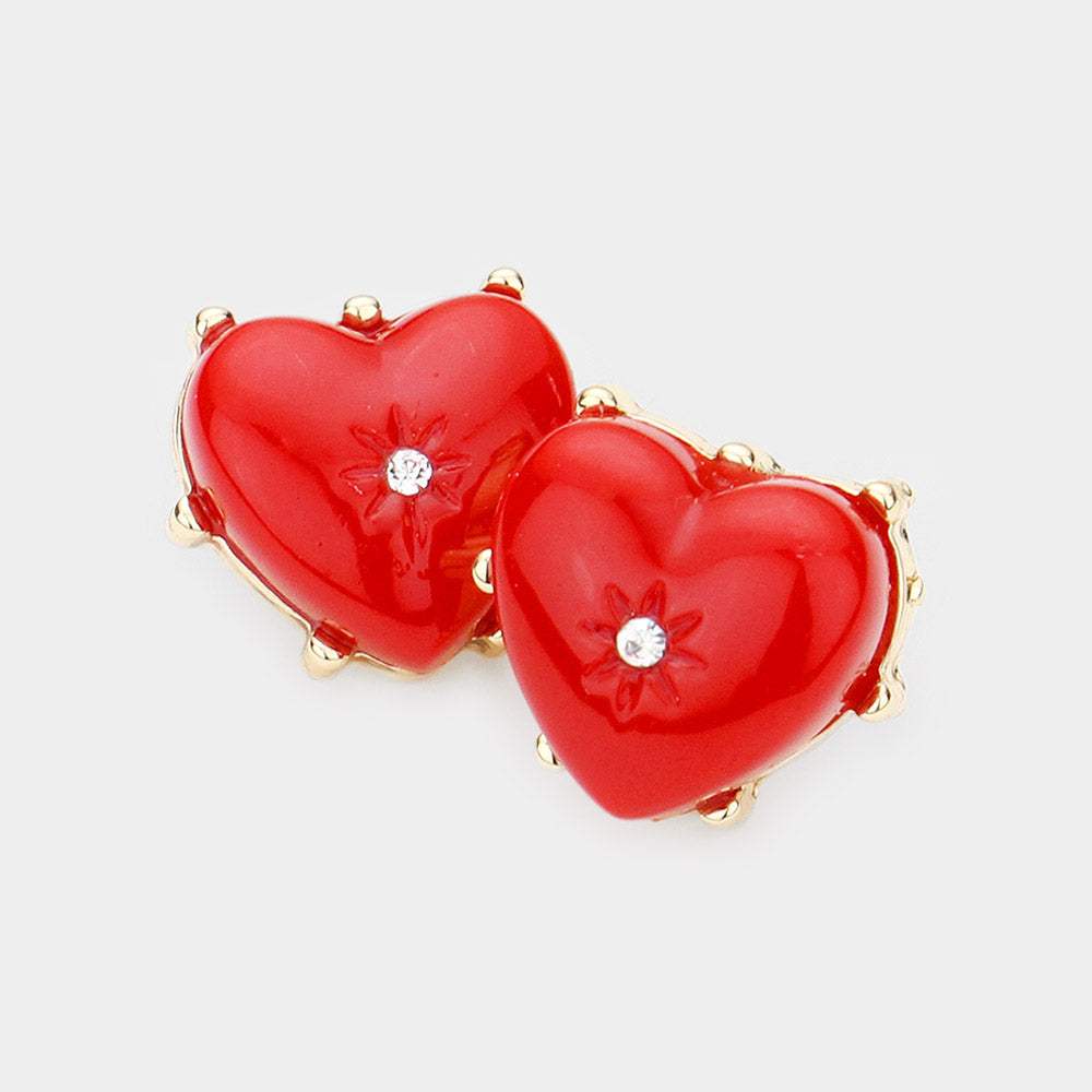 Rhinestone Centered Resin Heart Stud Earrings - Madeline Love - Flyclothing LLC