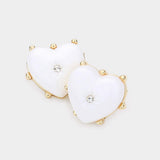 Rhinestone Centered Resin Heart Stud Earrings - Madeline Love - Flyclothing LLC