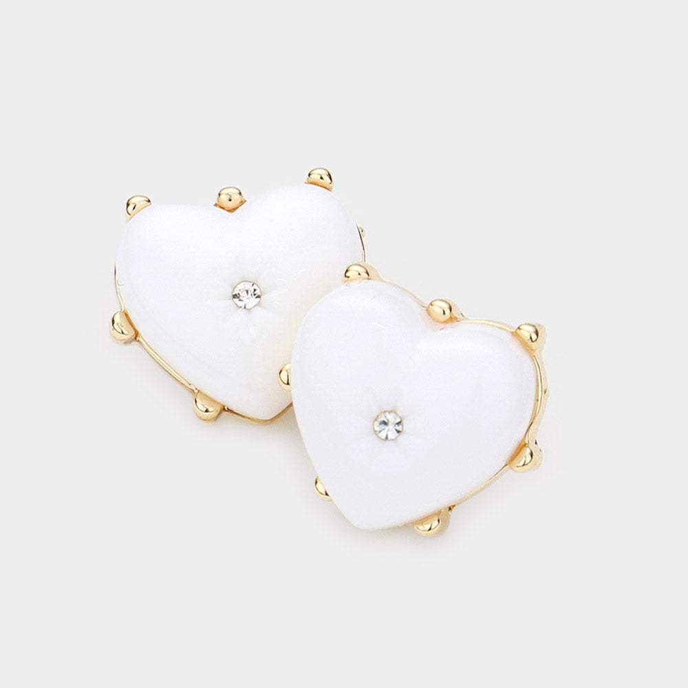 Rhinestone Centered Resin Heart Stud Earrings - Madeline Love - Flyclothing LLC