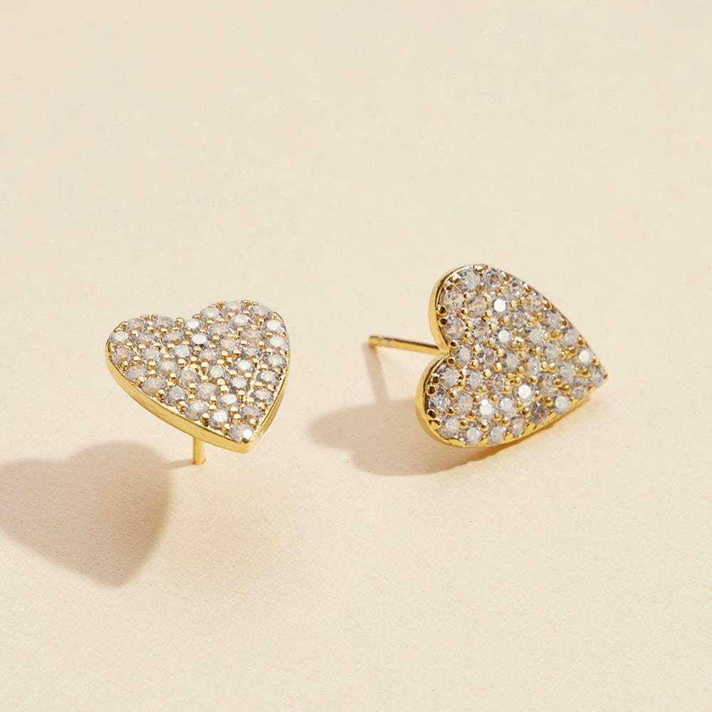 Semi Fine Collection - 18K Gold Dipped CZ Stone Paved Heart Stud Earrings - Madeline Love - Flyclothing LLC