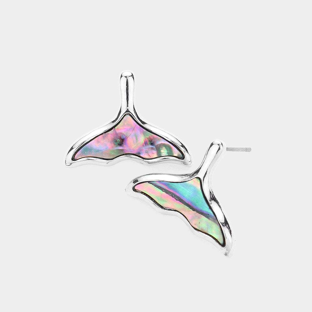 Abalone Whale Tail Stud Earrings - Madeline Love - Flyclothing LLC