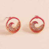 Stone Paved Colored Metal Wave Stud Earrings - Madeline Love - Flyclothing LLC
