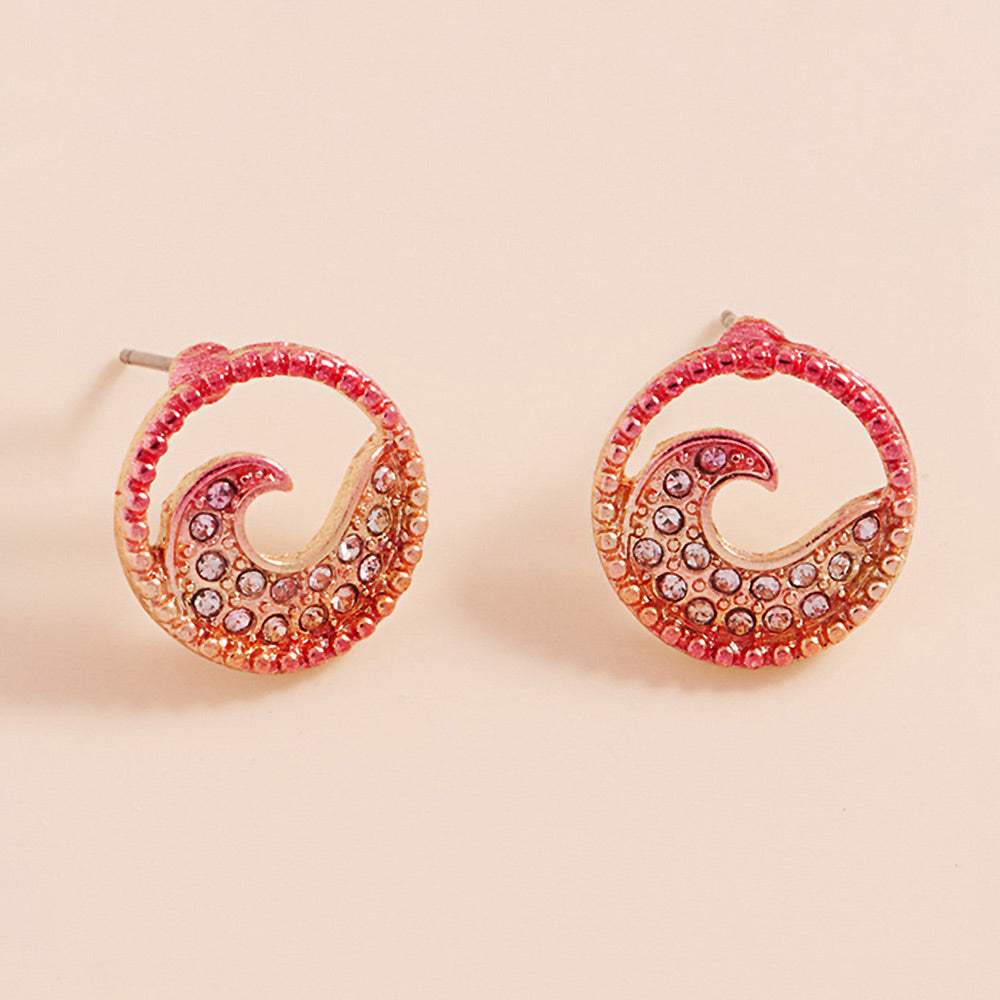 Stone Paved Colored Metal Wave Stud Earrings - Madeline Love - Flyclothing LLC