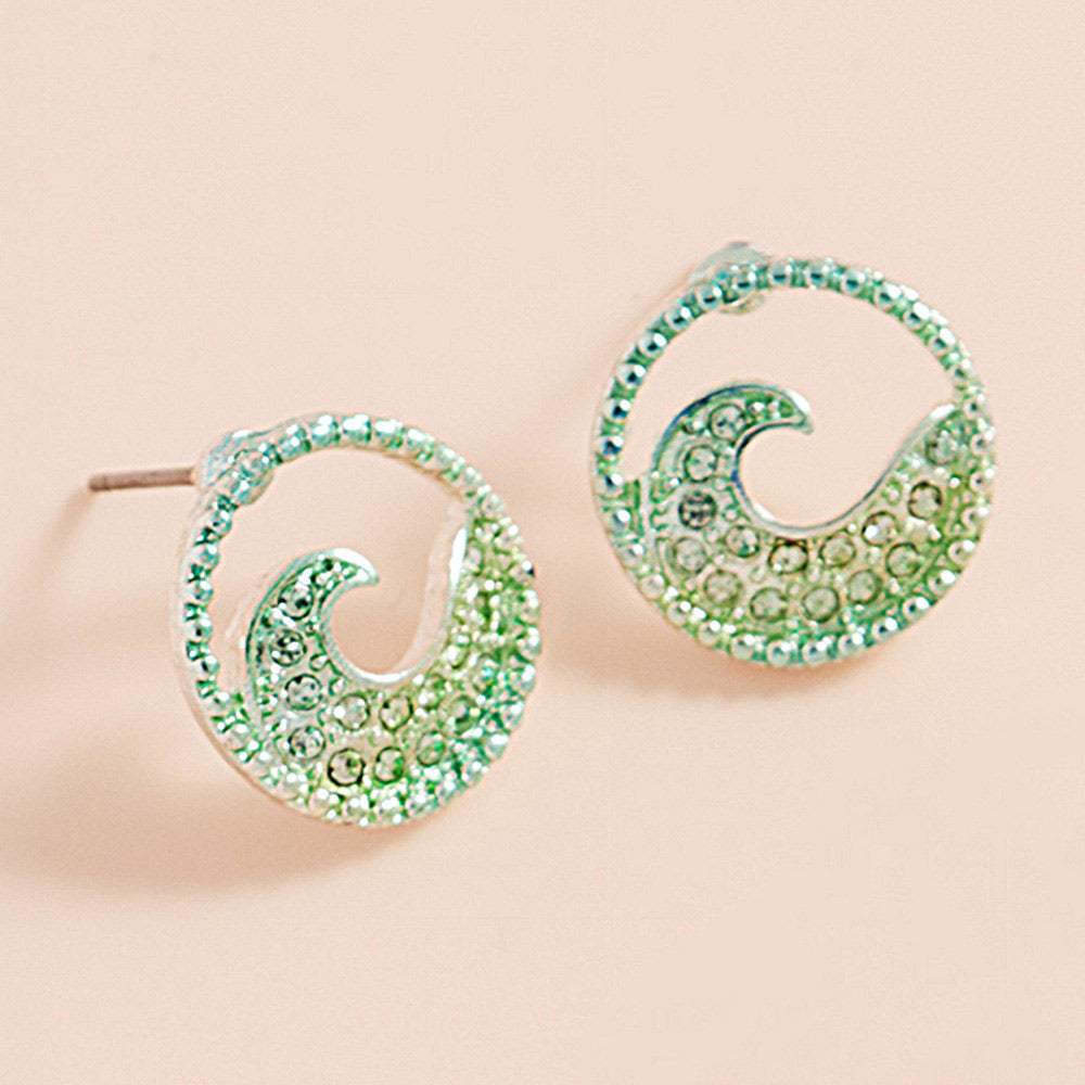 Stone Paved Colored Metal Wave Stud Earrings - Madeline Love - Flyclothing LLC