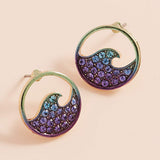 Stone Paved Colored Metal Wave Stud Earrings - Madeline Love - Flyclothing LLC