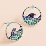 Stone Paved Colored Metal Wave Stud Earrings - Madeline Love - Flyclothing LLC
