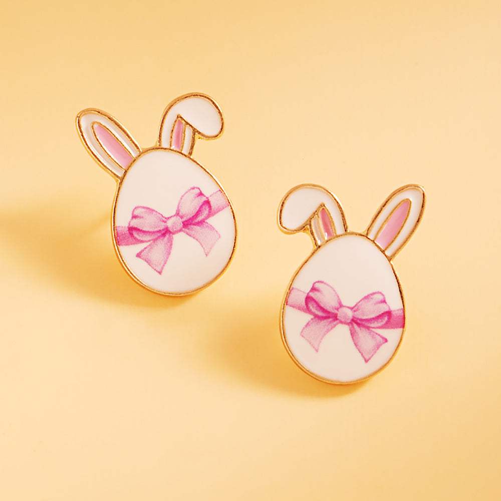 Enamel Easter Egg Bow Rabbit Stud Earrings - Madeline Love - Flyclothing LLC