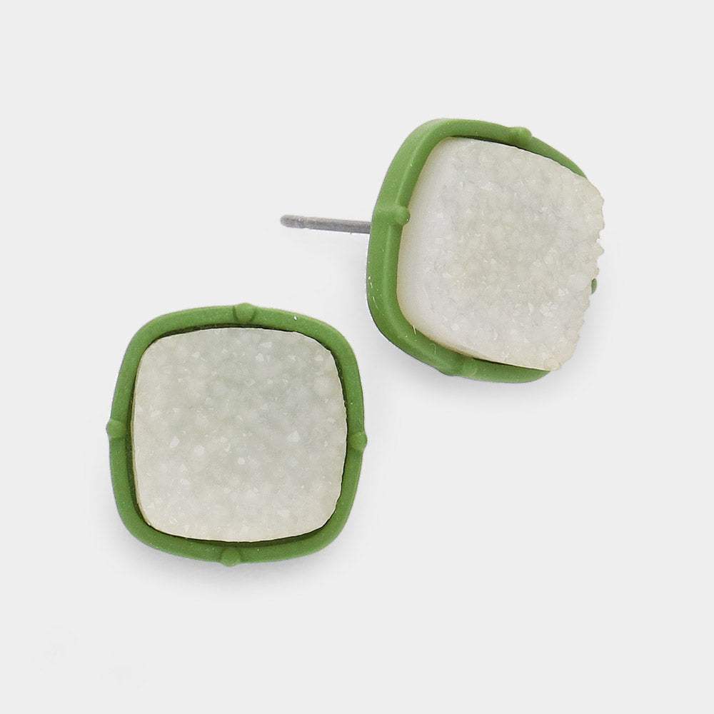Druzy Square Stud Earrings - Madeline Love - Flyclothing LLC