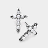 Pearl Cross Stud Earrings - Madeline Love - Flyclothing LLC