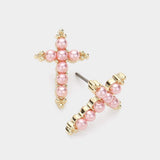 Pearl Cross Stud Earrings - Madeline Love - Flyclothing LLC