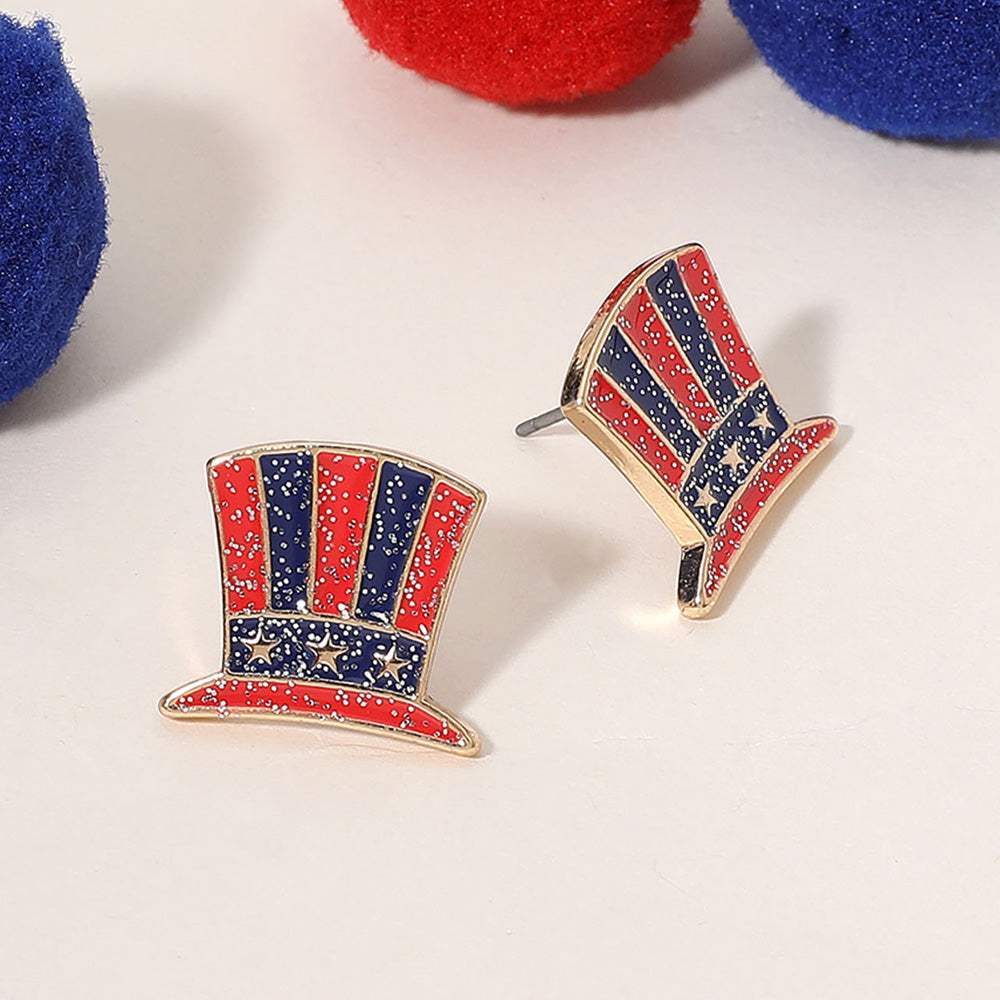 Enamel Sparkly American USA Flag Patriotic Top Hat Stud Earrings - Madeline Love - Flyclothing LLC