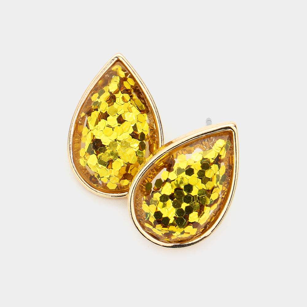 Glittered Teardrop Stud Earrings - Madeline Love - Flyclothing LLC