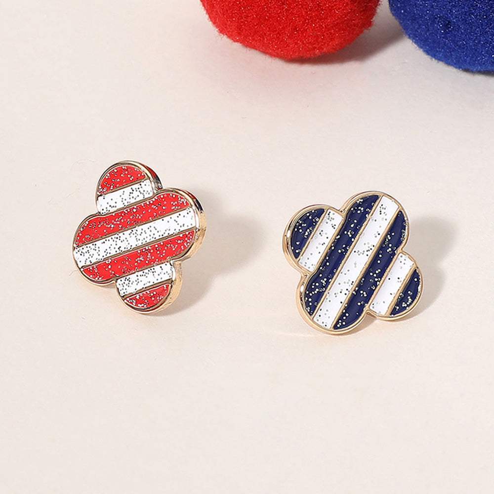 Enamel Sparkly American USA Flag Quatrefoil Stud Earrings - Madeline Love - Flyclothing LLC