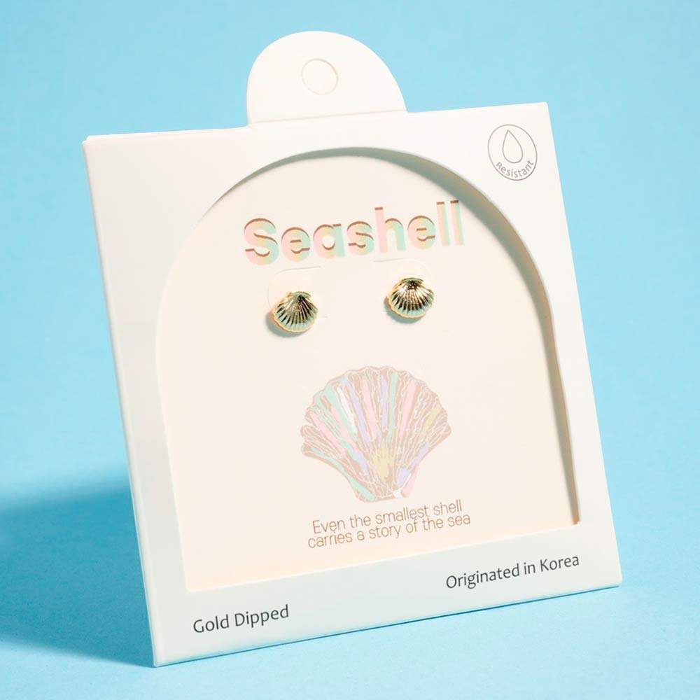 Gold Dipped Seashell Mini Stud Earrings - Madeline Love - Flyclothing LLC