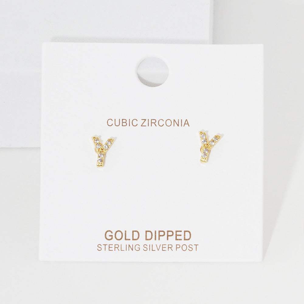-Y- Cubic Zirconia Initial Monogram Stud Earrings - Madeline Love - Flyclothing LLC