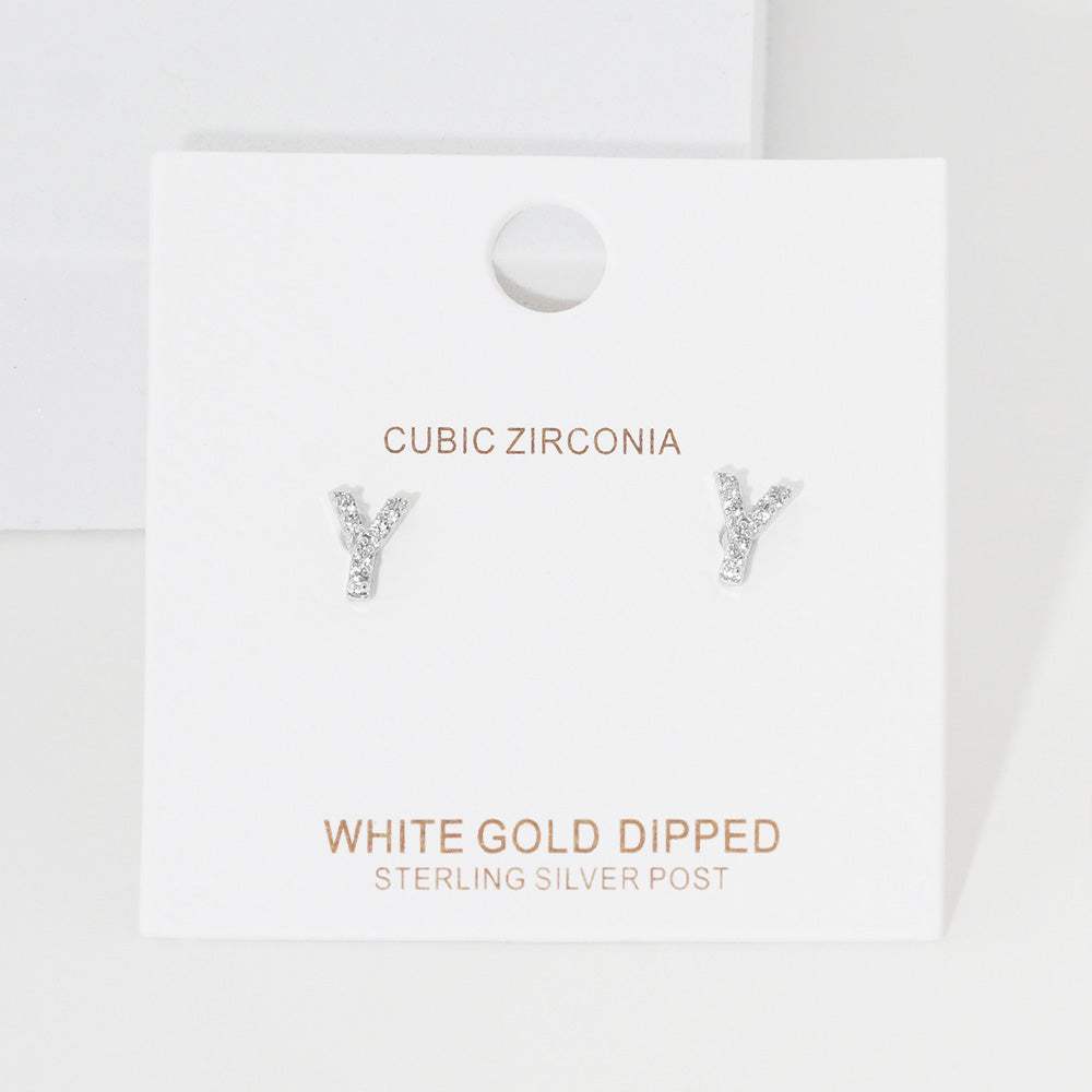 -Y- Cubic Zirconia Initial Initial Monogram Stud Earrings - Madeline Love - Flyclothing LLC