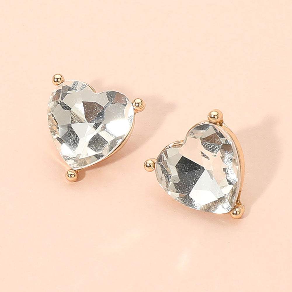 Faceted Heart Stone Stud Earrings - Madeline Love - Flyclothing LLC