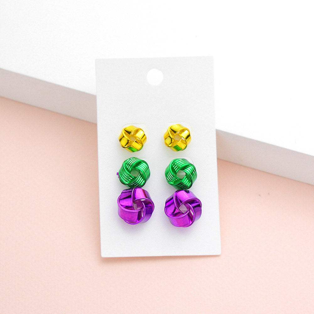 3Pairs - Mardi Gras Knot Stud Earrings - Madeline Love - Flyclothing LLC