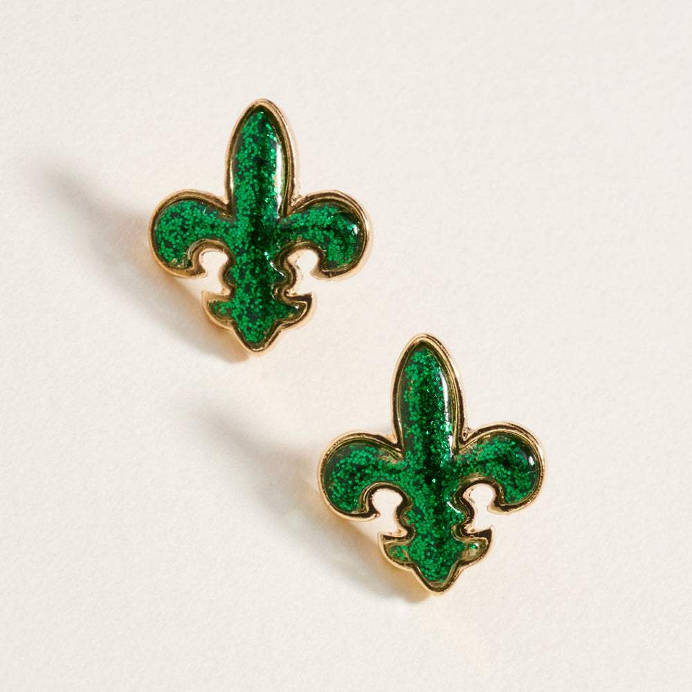 Sequin Mardi Gras Fleur de Lis Stud Earrings - Madeline Love - Flyclothing LLC
