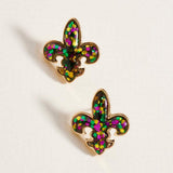 Sequin Mardi Gras Fleur de Lis Stud Earrings - Madeline Love - Flyclothing LLC