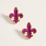Sequin Mardi Gras Fleur de Lis Stud Earrings - Madeline Love - Flyclothing LLC