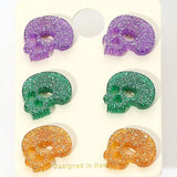 3Pairs - Glittered Resin Skull Stud Earring Set - Madeline Love - Flyclothing LLC