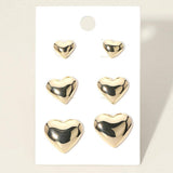3Pairs - Metal Heart Stud Earring Set - Madeline Love - Flyclothing LLC