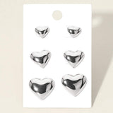3Pairs - Metal Heart Stud Earring Set - Madeline Love - Flyclothing LLC