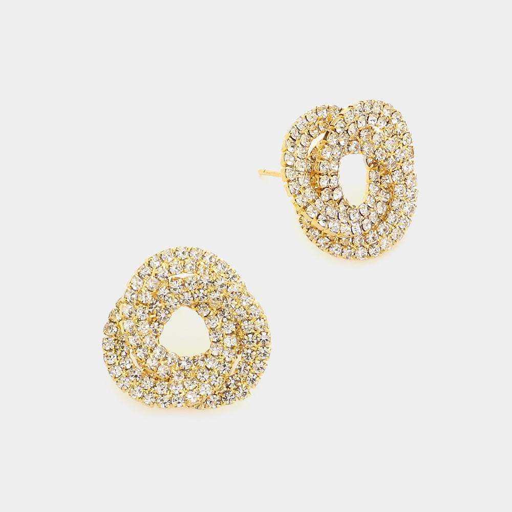 Rhinestone Pave Knot Stud Evening Earrings - Madeline Love - Flyclothing LLC