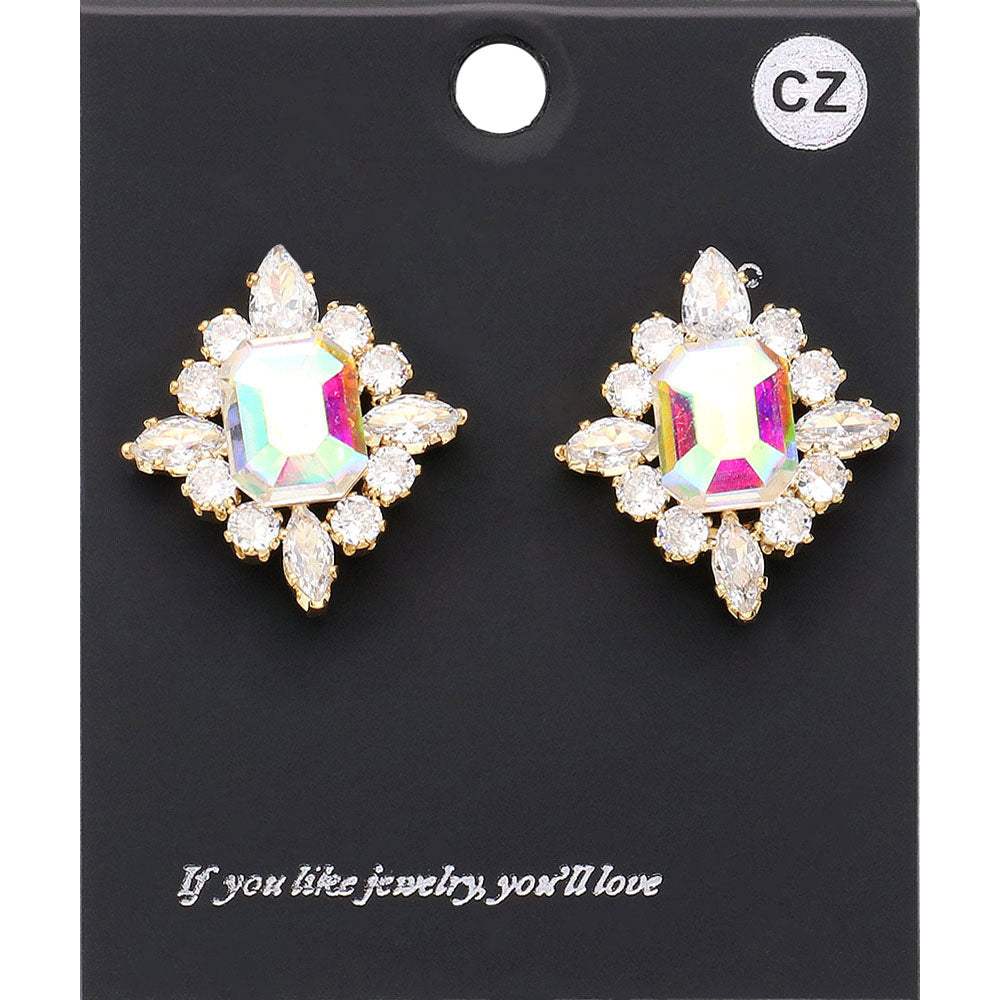 CZ Rectangle Stone Cluster Pointed Evening Stud Earrings - Madeline Love - Flyclothing LLC
