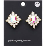 CZ Rectangle Stone Cluster Pointed Evening Stud Earrings - Madeline Love - Flyclothing LLC