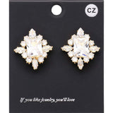 CZ Rectangle Stone Cluster Pointed Evening Stud Earrings - Madeline Love - Flyclothing LLC