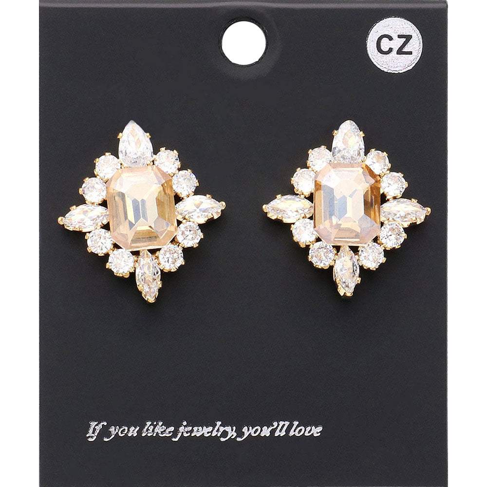 CZ Rectangle Stone Cluster Pointed Evening Stud Earrings - Madeline Love - Flyclothing LLC