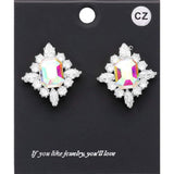 CZ Rectangle Stone Cluster Pointed Evening Stud Earrings - Madeline Love - Flyclothing LLC