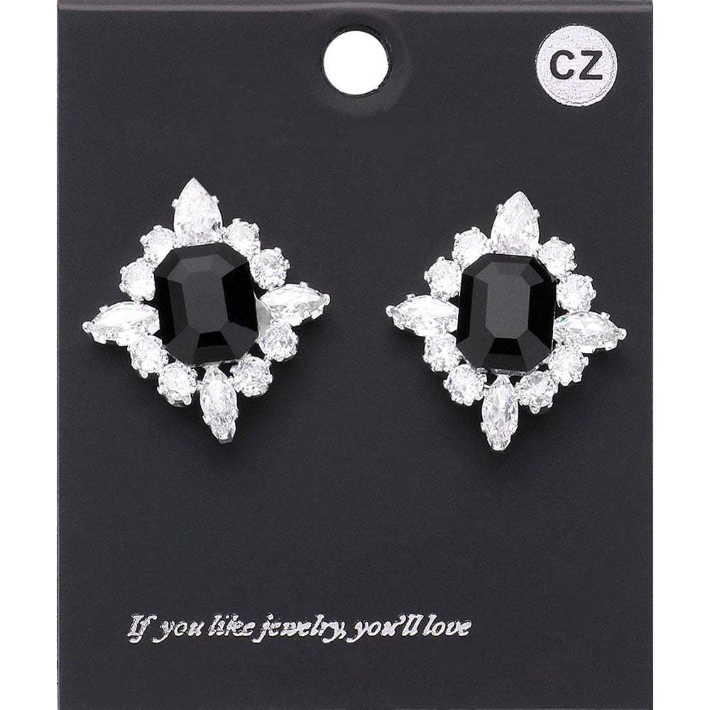 CZ Rectangle Stone Cluster Pointed Evening Stud Earrings - Madeline Love - Flyclothing LLC