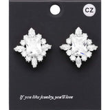 CZ Rectangle Stone Cluster Pointed Evening Stud Earrings - Madeline Love - Flyclothing LLC